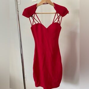 Red Guess dress with built in bra and shoulder pad effect